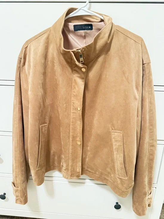 Zara High Collar Faux Suede Jacket, Taupe, XXL, Like New! - Picture 2 of 6